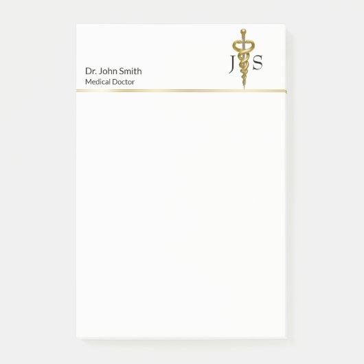 Classy Noble Medical Elegante Gold Silver Asclepiu Post-it Klebezettel (Vorderseite)