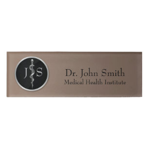 Classy Noble Rod of Asclepius Medical Silver Namenschild