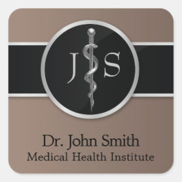 Classy Noble Rod of Asclepius Silver Medical Quadratischer Aufkleber