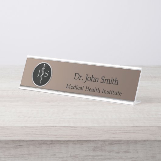 Classy Noble Rod of Asclepius Silver Medical Schreibtischnamensplakette (Vorderseite )
