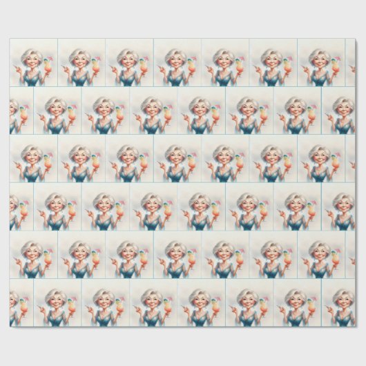 Classy Old Lady mit Cocktail Geschenkpapier (Flach)