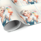 Classy Old Lady mit Cocktail Geschenkpapier (Rolleneckpunkt)
