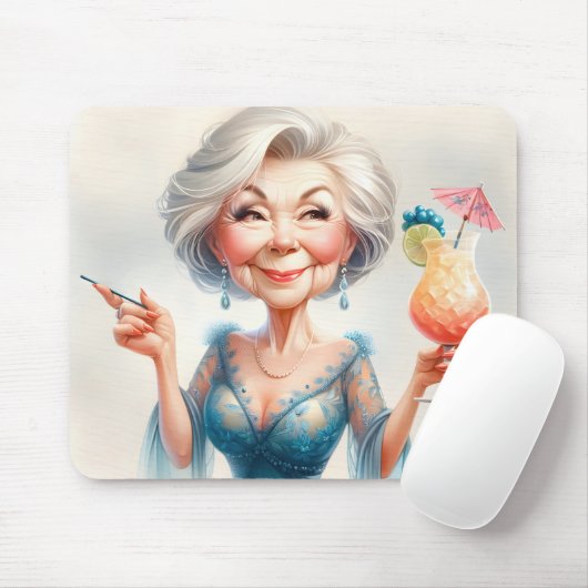 Classy Old Lady mit Cocktail Mousepad (Mit Mouse)