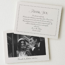 Classy Old Money Black and Ivory Wedding Photo Dankeskarte