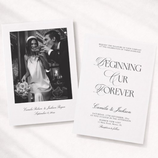 Classy Old Money Black and White Wedding Einladung