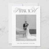 Classy Old Money Script Black White Photo Wedding Dankeskarte (Vorderseite)