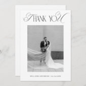 Classy Old Money Script Black White Photo Wedding Dankeskarte (Vorne/Hinten)
