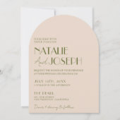 Classy Olive Green Fancy Retro Arched  Wedding Einladung (Vorderseite)