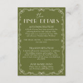 Classy Olive Green Ivory Old Money Wedding Details Begleitkarte (Vorderseite)