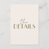 Classy Olive Green Ivory Old Money Wedding Details Begleitkarte (Rückseite)