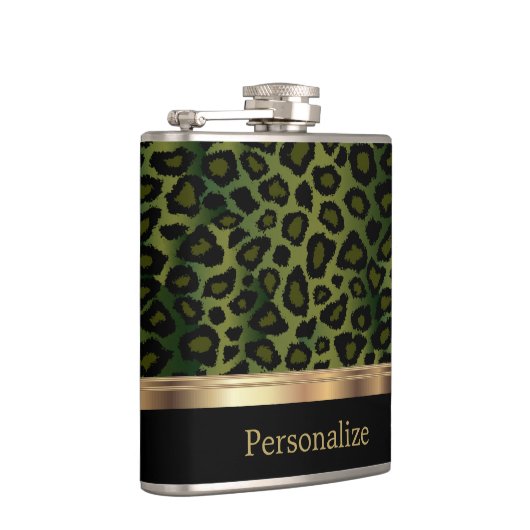 Classy Olive Green Leopard Animal Print Flachmann (Rechts)