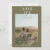 Classy Olive Green Old Money Classic Photo Wedding Save The Date (Vorderseite)