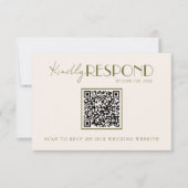 Classy Olive Green Old Money Fancy QR Code Wedding RSVP Karte (Vorderseite)