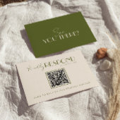 Classy Olive Green Old Money Fancy QR Code Wedding RSVP Karte