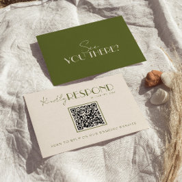 Classy Olive Green Old Money Fancy QR Code Wedding RSVP Karte