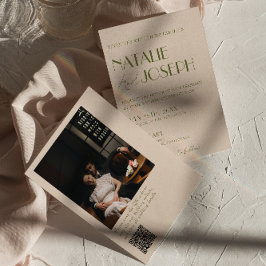 Classy Olive Green Old Money Photo QR Code Wedding Einladung