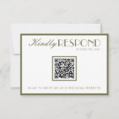 Classy Olive Green Old Money QR Fancy Code Wedding RSVP Karte (Vorderseite)