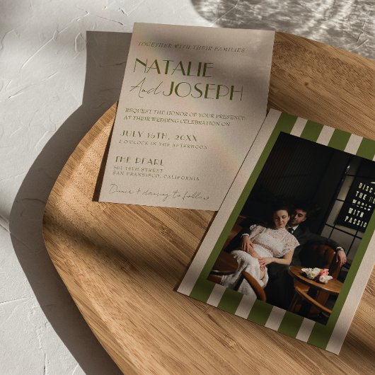 Classy Olive Green Old Money Retro Photo Wedding Einladung