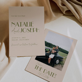 Classy Olive Green Old Money Retro Photo Wedding Save The Date