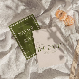 Classy Olive Green Old Money Whimsical Wedding Save The Date