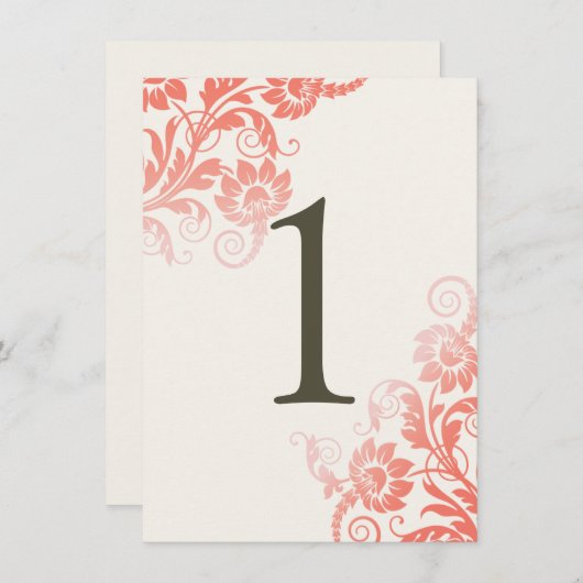 Classy Ombre Coral Tischnummer Card (Vorne/Hinten)
