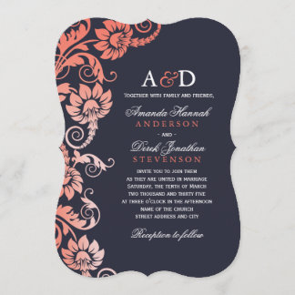 Classy Ombre Coral und Blue Wedding Einladungen