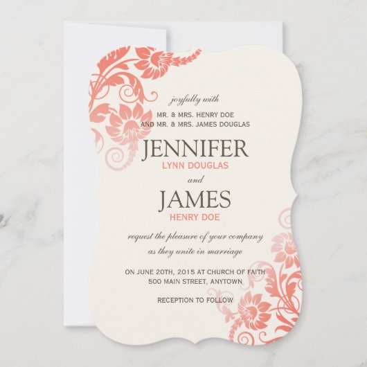 Classy Ombre Coral Wedding Einladungen (Vorderseite)
