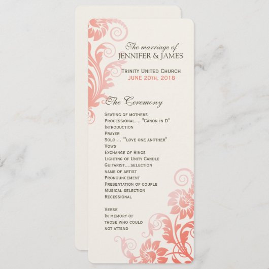 Classy Ombre Coral Wedding Program Programm (Vorne/Hinten)