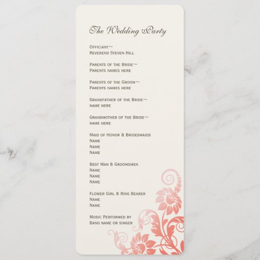 Classy Ombre Coral Wedding Program Programm (Rückseite)