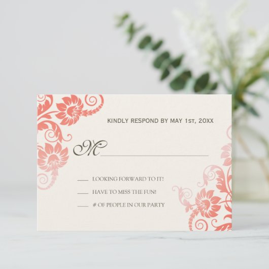 Classy Ombre Coral Wedding RSVP (Stehend Vorderseite)