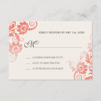 Classy Ombre Coral Wedding RSVP Karte