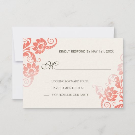 Classy Ombre Coral Wedding RSVP Karte (Vorderseite)