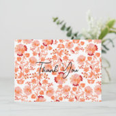 Classy Orange Floral Print Wallpaper Vielen Dank Dankeskarte (Stehend Vorderseite)