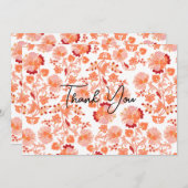 Classy Orange Floral Print Wallpaper Vielen Dank Dankeskarte (Vorne/Hinten)