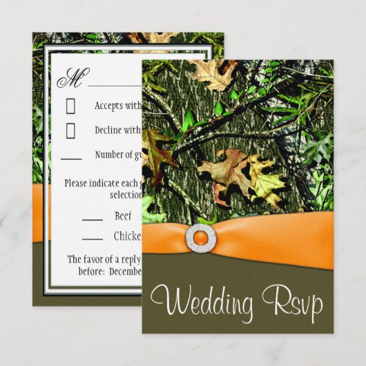 Classy Orange Junting Camouflage Wedding RSVP Card Karte (Vorne/Hinten)