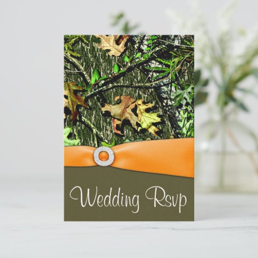 Classy Orange Junting Camouflage Wedding RSVP Card Karte (Stehend Vorderseite)