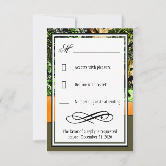 Classy Orange Junting Camouflage Wedding RSVP Card Karte (Rückseite)