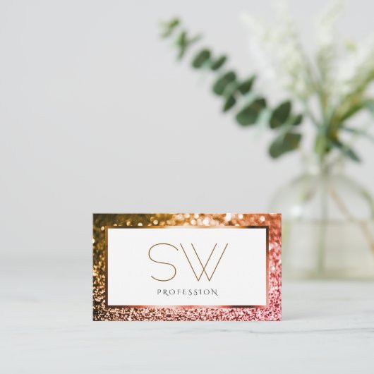 Classy Orange Pink Ombre Glitzer White Monogram Visitenkarte (Stehend Vorderseite)