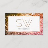 Classy Orange Pink Ombre Glitzer White Monogram Visitenkarte (Vorderseite)
