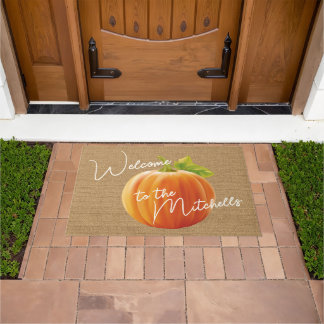 Classy Orange Pumpkin on Imitats Jute Burlap Willk Fußmatte