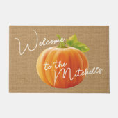 Classy Orange Pumpkin on Imitats Jute Burlap Willk Fußmatte (Vorderseite)