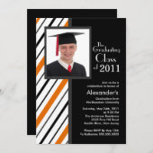 Classy Orange Stripe Foto Abschluss Einladung (Vorne/Hinten)