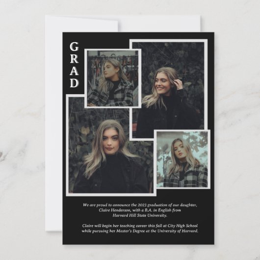 Classy Overlay Foto Black Collage Abschluss Ankündigung (Rückseite)