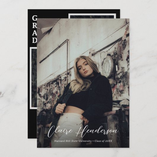 Classy Overlay Foto Black Collage Abschluss Ankündigung (Vorne/Hinten)