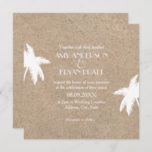 Classy Palm Tree Beach Einladung zur Hochzeit (Vorne/Hinten)