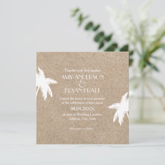 Classy Palm Tree Beach Einladung zur Hochzeit (Stehend Vorderseite)