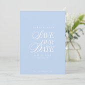 Classy Pastel Blue Elegant Save the Date Card (Stehend Vorderseite)