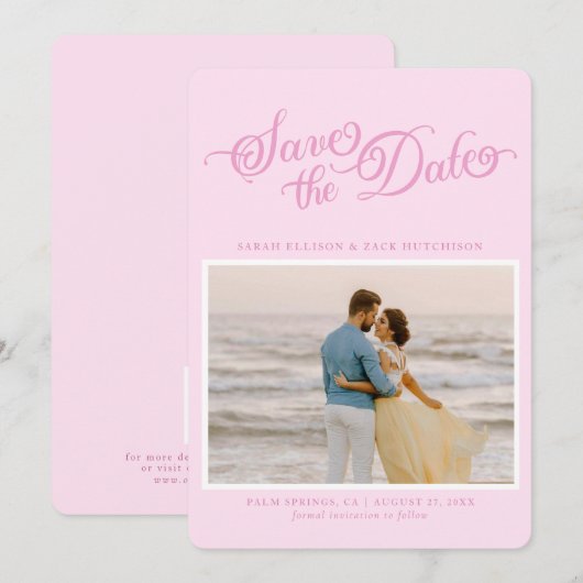 Classy Pastel Pink Elegantes Skript Save the Date (Vorne/Hinten)