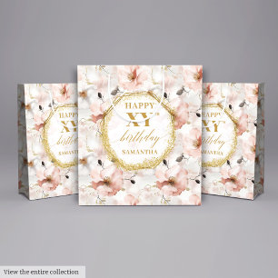 Classy Pastel Pink Rustikales Gold 80. Geburtstag Mittlere Geschenktüte