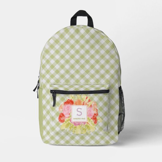 Classy Pastel Spring Green Gingham Karo Pattern Bedruckter Rucksack (Vorderseite)